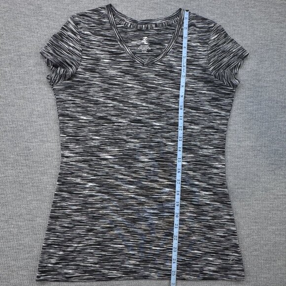 Energy Zone Womens Small Speed-Dri Black Gray Striped V-Neck Activewear T-Shirt - Picture 12 of 14